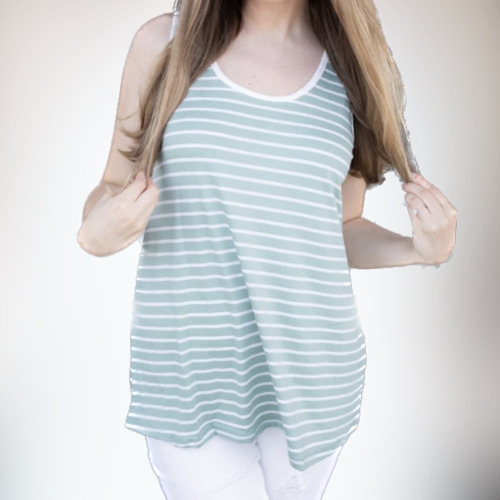 ninexis | Sage Green Striped Flowy Tank Top, Size Large